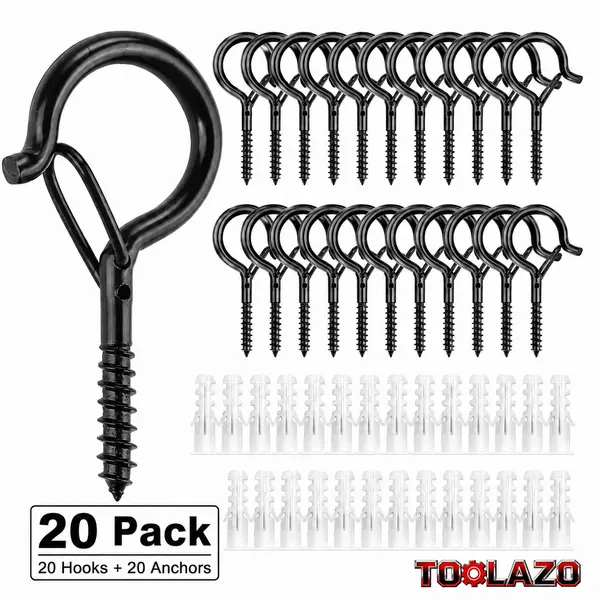 20-Pack Heavy-Duty Black Threaded Screw-In Outdoor Eye Hooks