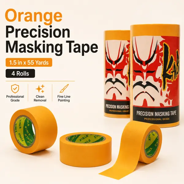 Precision Painter’s Masking Tape (4 Rectangle Rolls, 1.5in x 55yd/55yd, Orange)