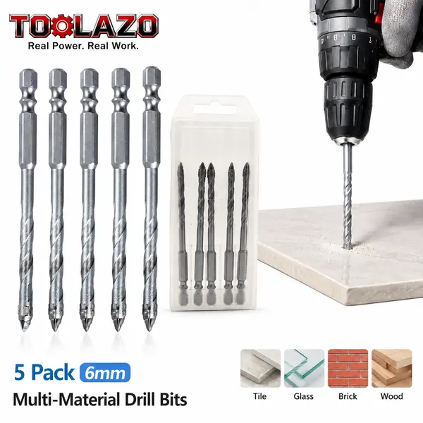 5-Pack 6mm Four-Flute Carbide-Tip Drill Bits