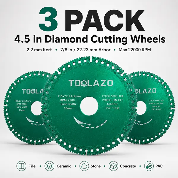 3-Pack Diamond Cutting Wheels (4.5 in, 2.2mm Kerf, 7/8 in/22.23mm Arbor)